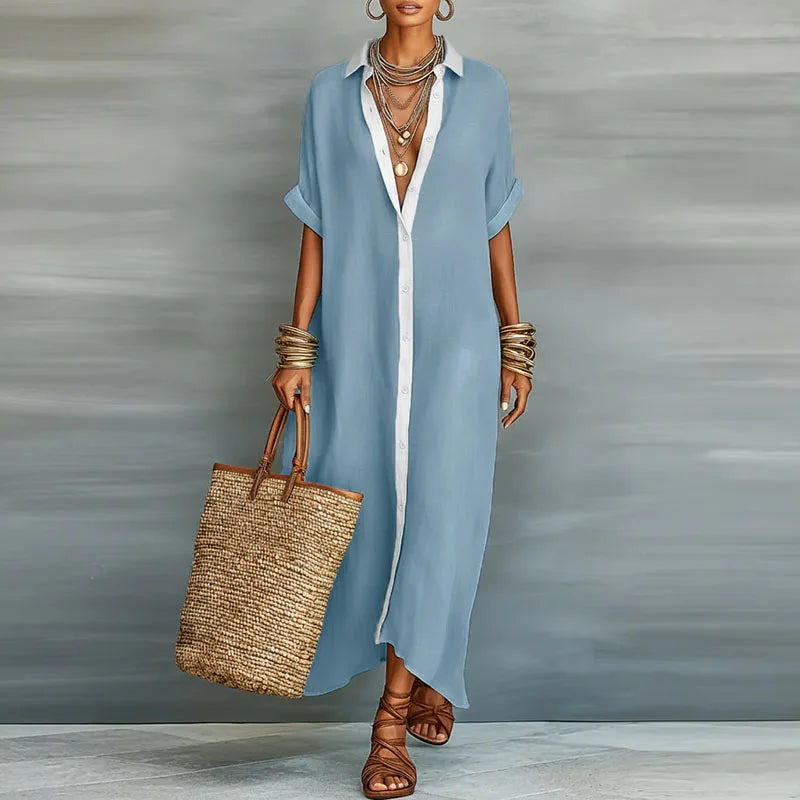 Women's Button-Down Collared Maxi Shirt Dress