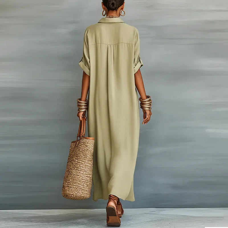 Women's Button-Down Collared Maxi Shirt Dress