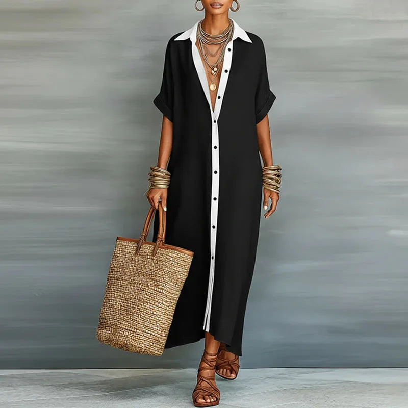 Women's Button-Down Collared Maxi Shirt Dress