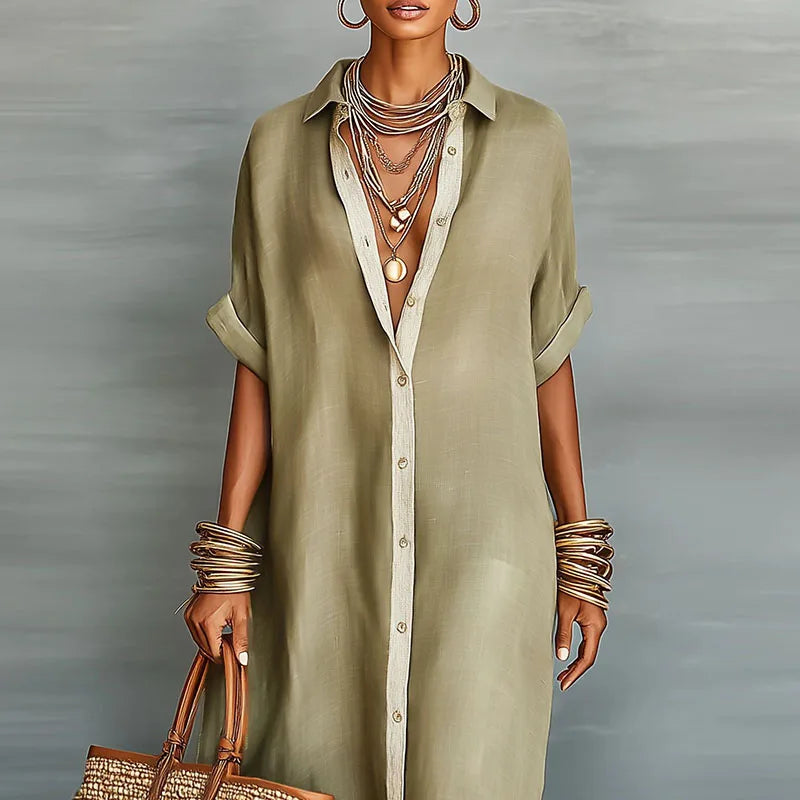 Women's Button-Down Collared Maxi Shirt Dress