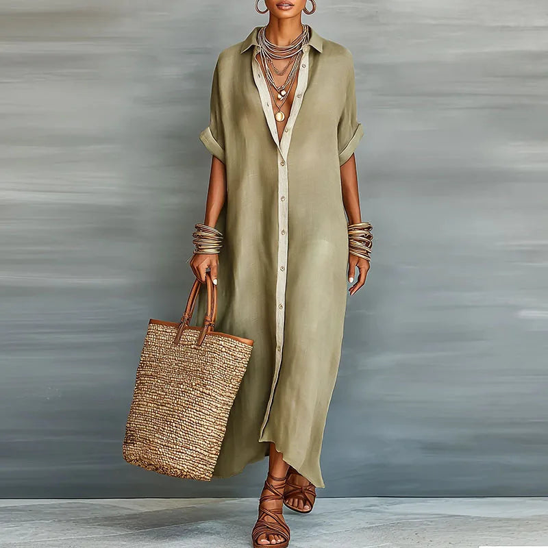 Women's Button-Down Collared Maxi Shirt Dress