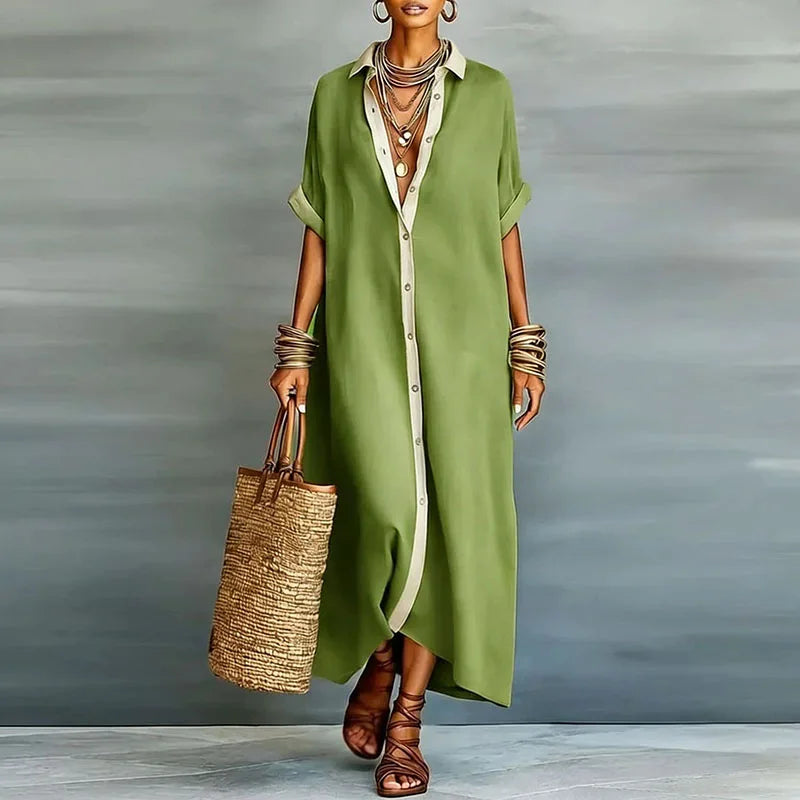 Women's Button-Down Collared Maxi Shirt Dress