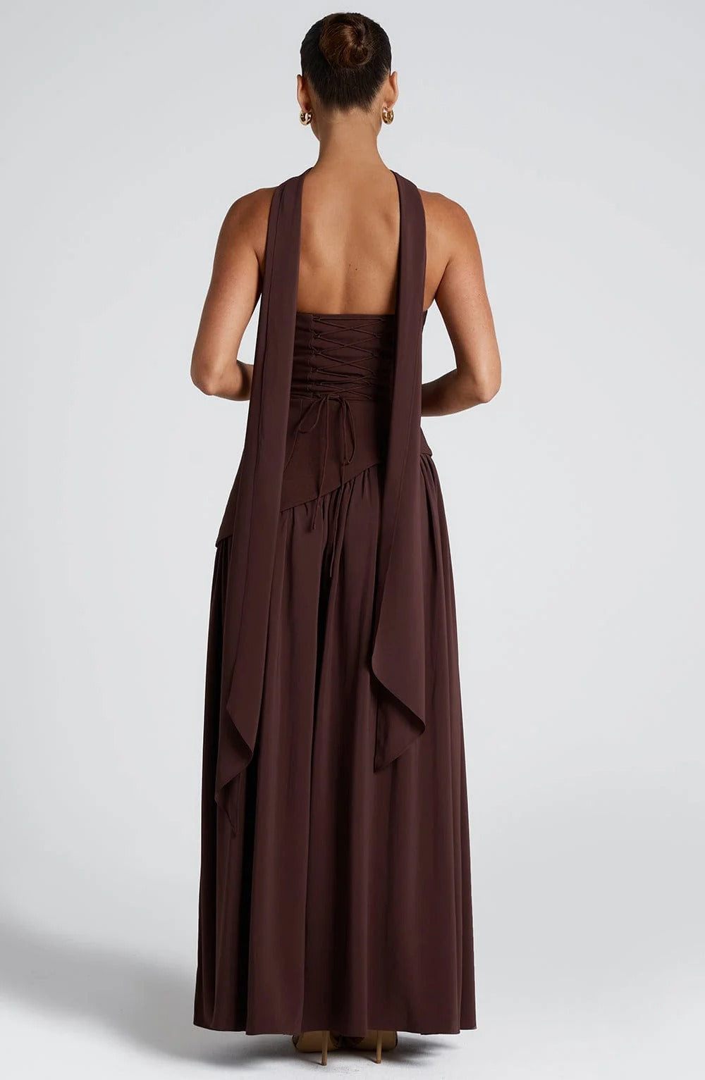 Women's Strapless Maxi Wedding Guest Dress with Scarf