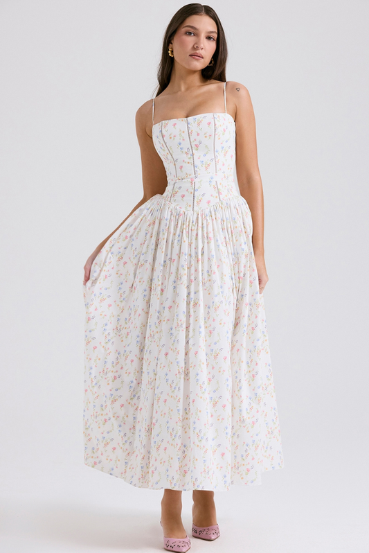 Women's Strapless Floral Midi Dress | Elegant Casual Summer & Wedding Guest Dress