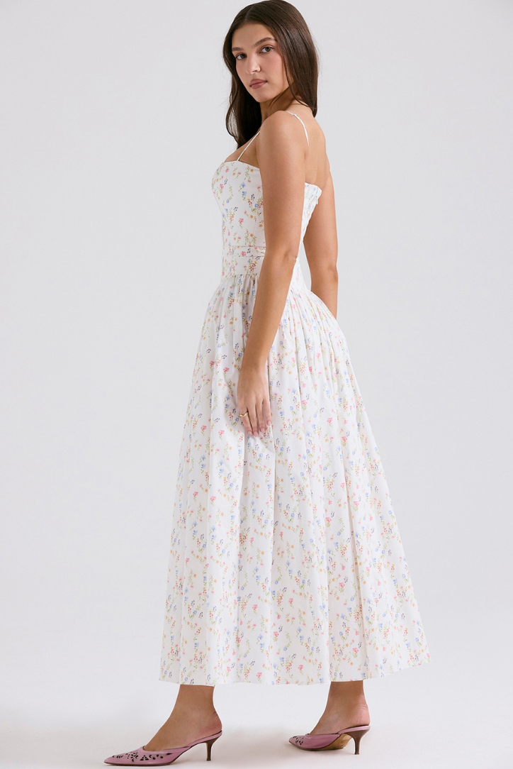 Women's Strapless Floral Midi Dress | Elegant Casual Summer & Wedding Guest Dress