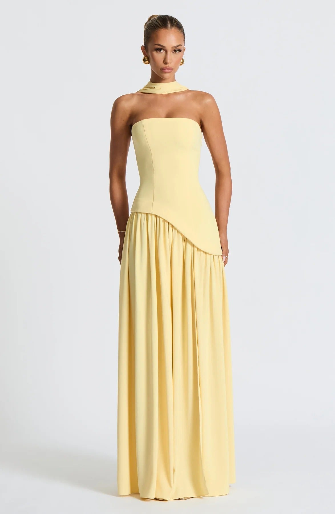 Women's Strapless Maxi Wedding Guest Dress with Scarf