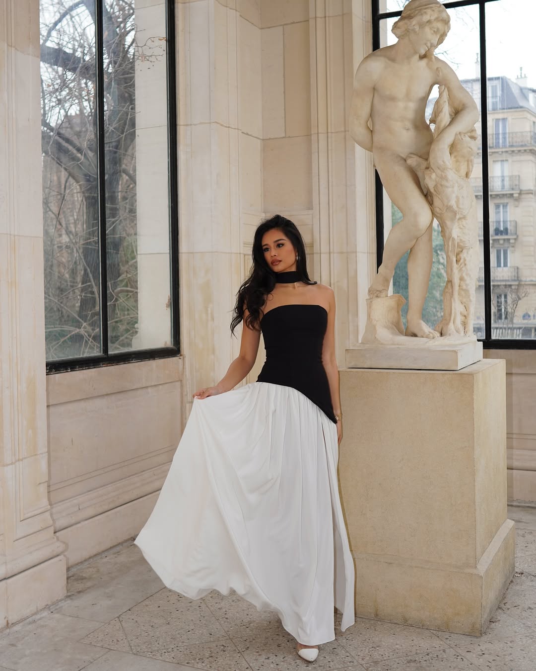 Women's Strapless Maxi Wedding Guest Dress with Scarf