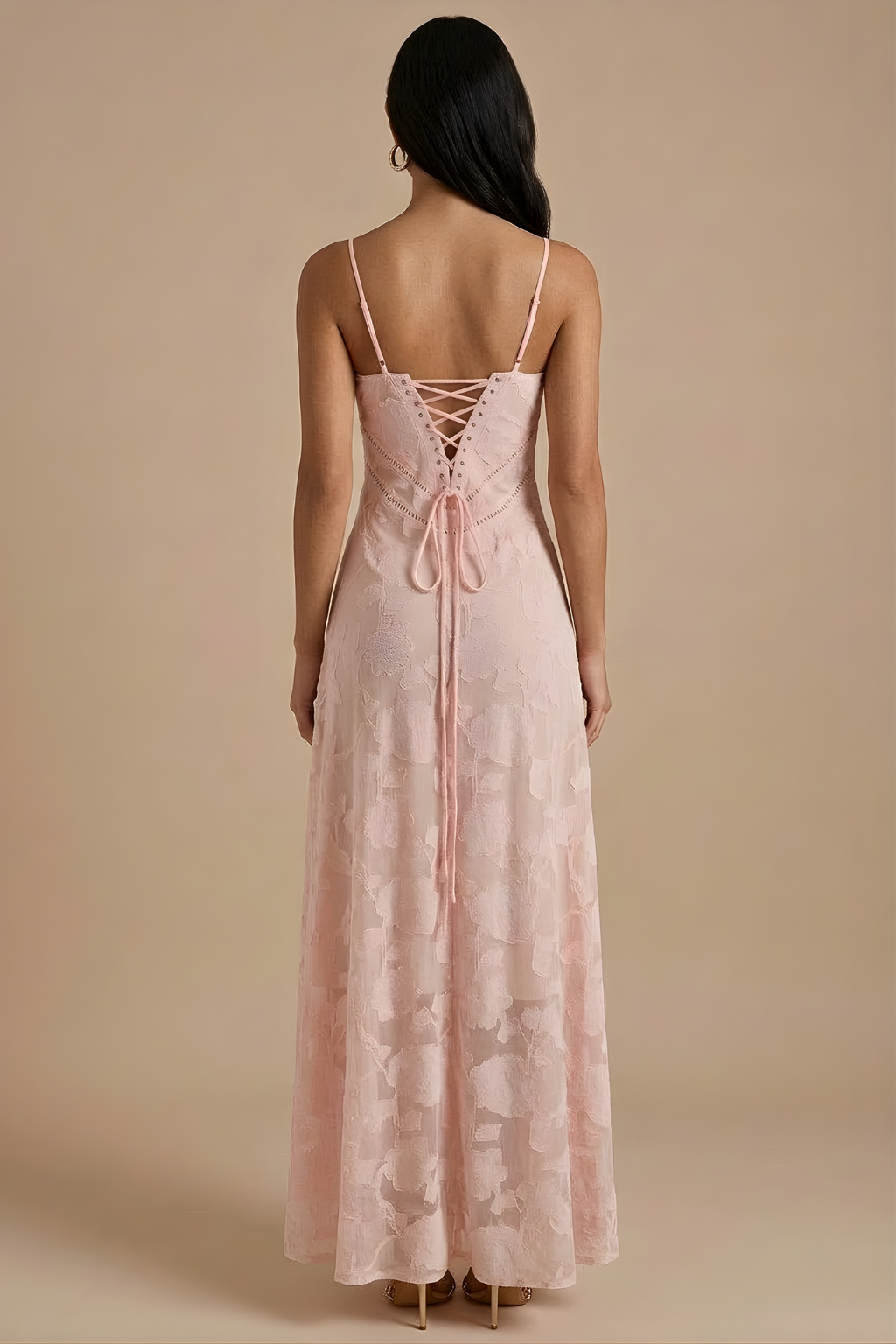 Women's Lace Maxi Dress | Spaghetti Strap Corset Lace-Up Back Formal Evening Dress