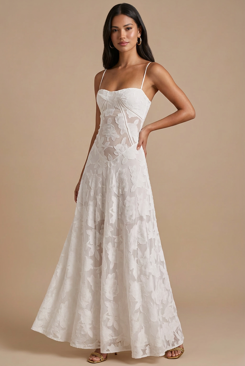Women's Lace Maxi Dress | Spaghetti Strap Corset Lace-Up Back Formal Evening Dress