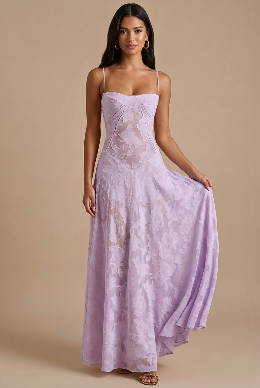Women's Lace Maxi Dress | Spaghetti Strap Corset Lace-Up Back Formal Evening Dress