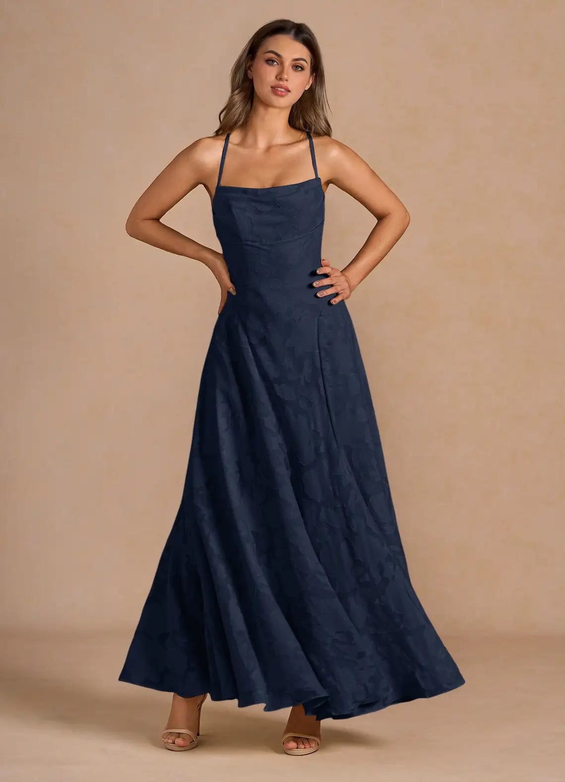 Women's Floral Lace Spaghetti Strap A-Line Maxi Evening Dress Wedding Guest