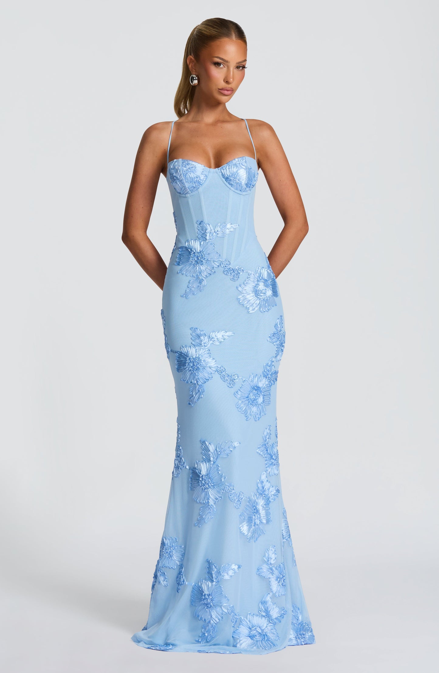 Women’s Floral Corset Spaghetti Strap Maxi Wedding Guest Dress
