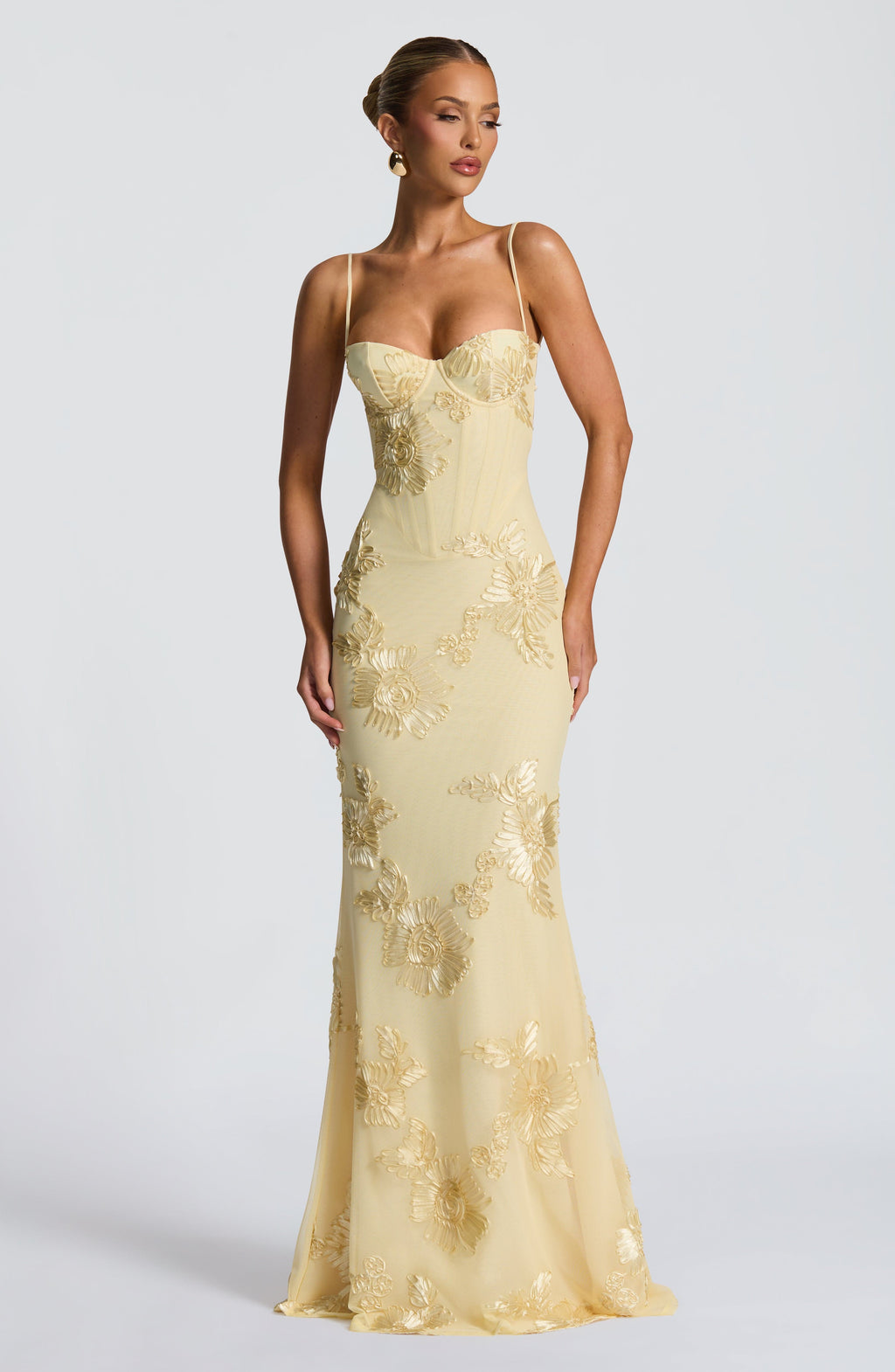 Women’s Floral Corset Spaghetti Strap Maxi Wedding Guest Dress