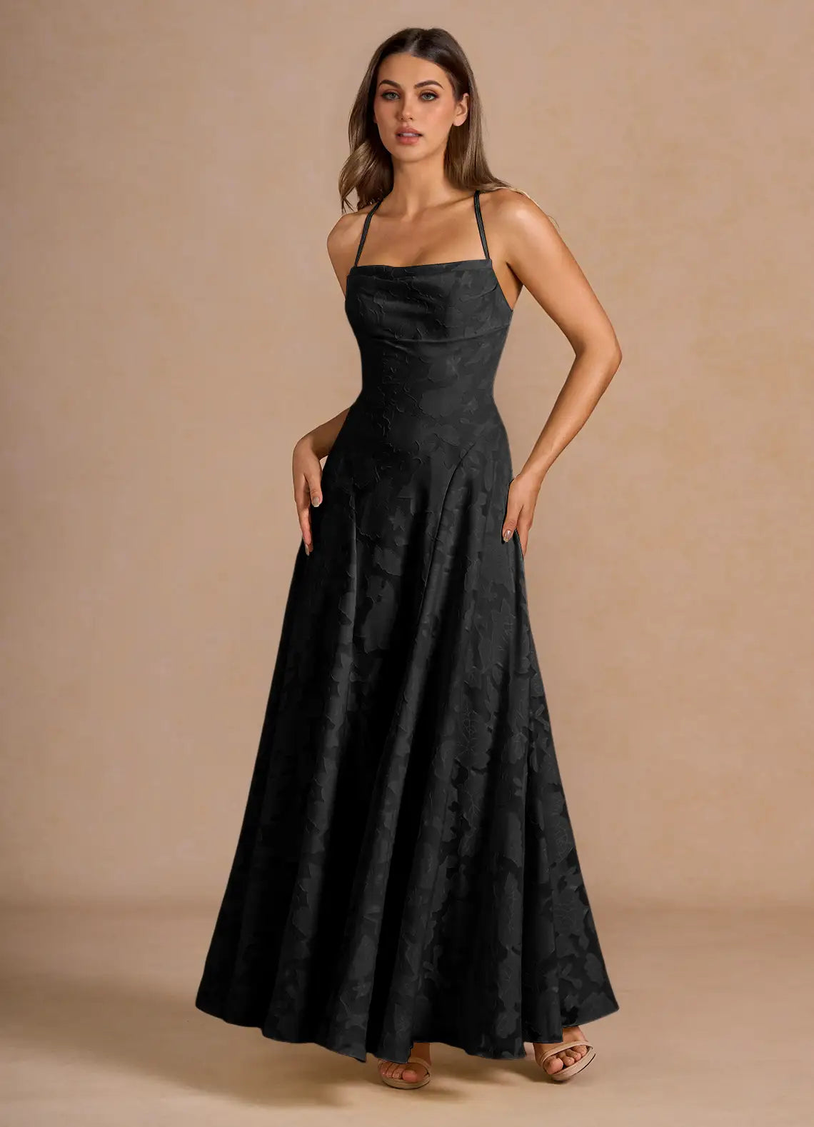 Women's Floral Lace Spaghetti Strap A-Line Maxi Evening Dress Wedding Guest