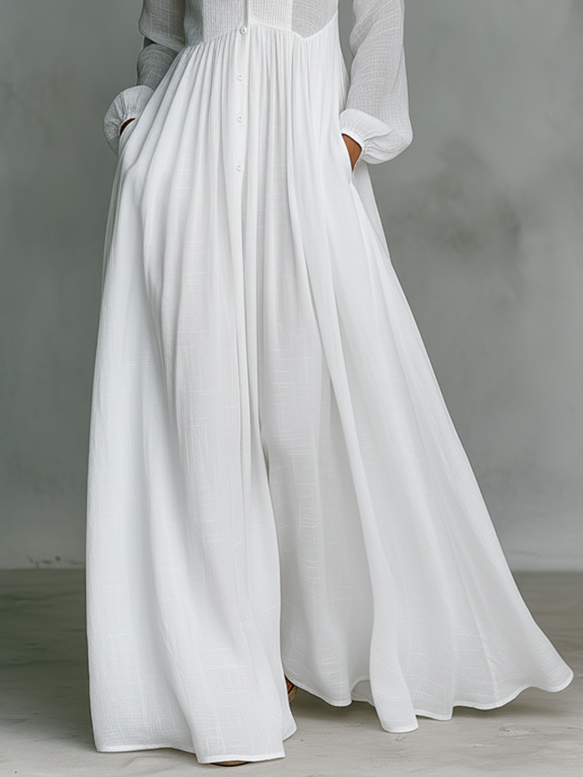 Women's Maxi Dress | Single-Breasted Stand Collar Long Sleeve Patchwork Casual Dress