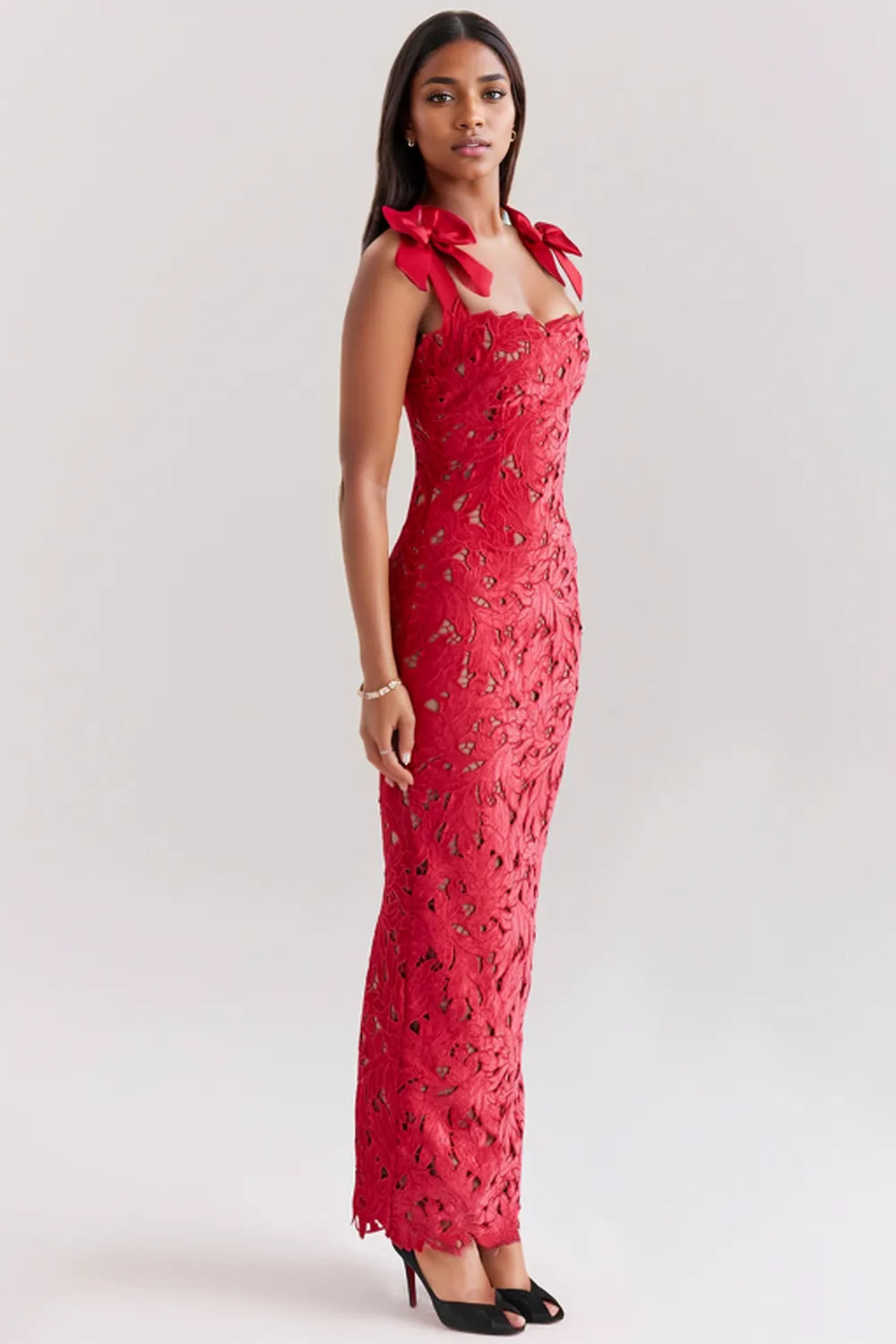Women's Floral Lace Sweetheart Neck Flutter Sleeve Maxi Evening Dress Wedding Guest  Stuur de beschrijving maar! 👇