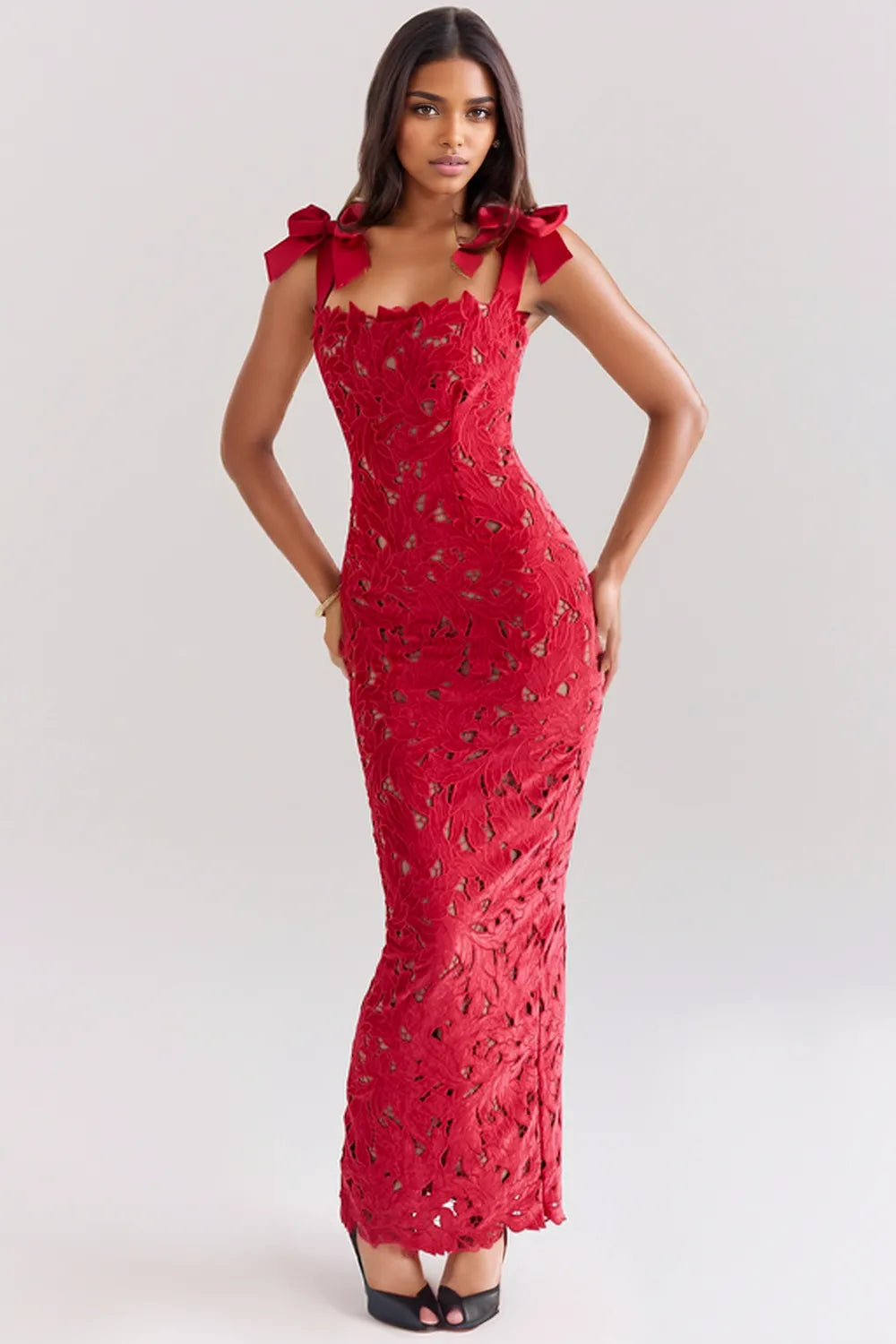 Women's Floral Lace Sweetheart Neck Flutter Sleeve Maxi Evening Dress Wedding Guest  Stuur de beschrijving maar! 👇