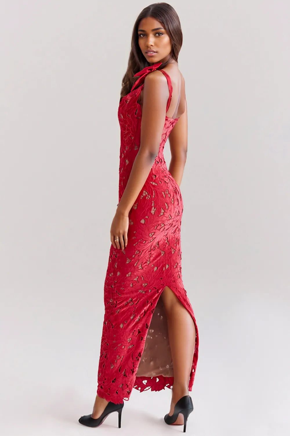 Women's Floral Lace Sweetheart Neck Flutter Sleeve Maxi Evening Dress Wedding Guest  Stuur de beschrijving maar! 👇