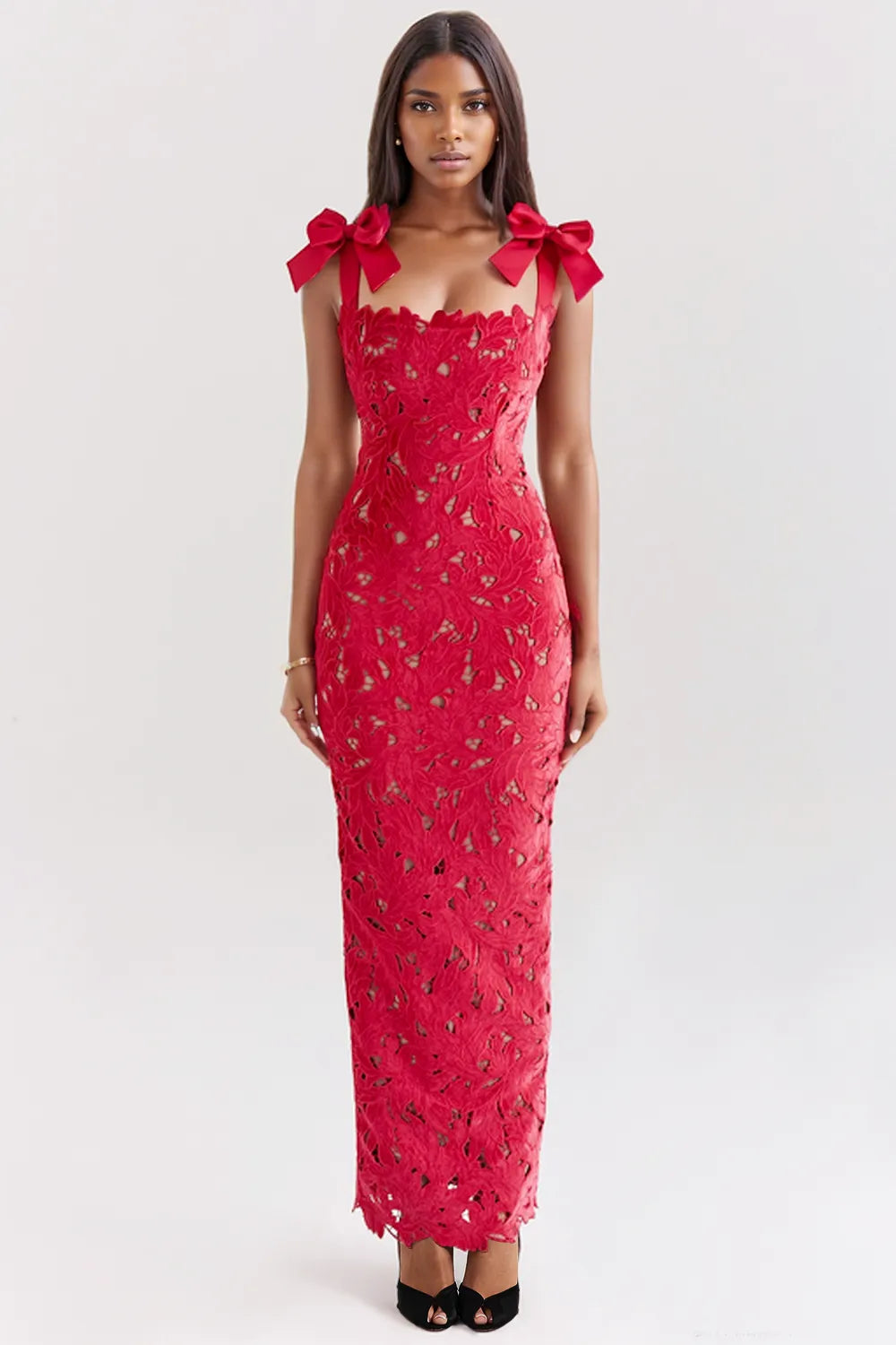 Women's Floral Lace Sweetheart Neck Flutter Sleeve Maxi Evening Dress Wedding Guest  Stuur de beschrijving maar! 👇
