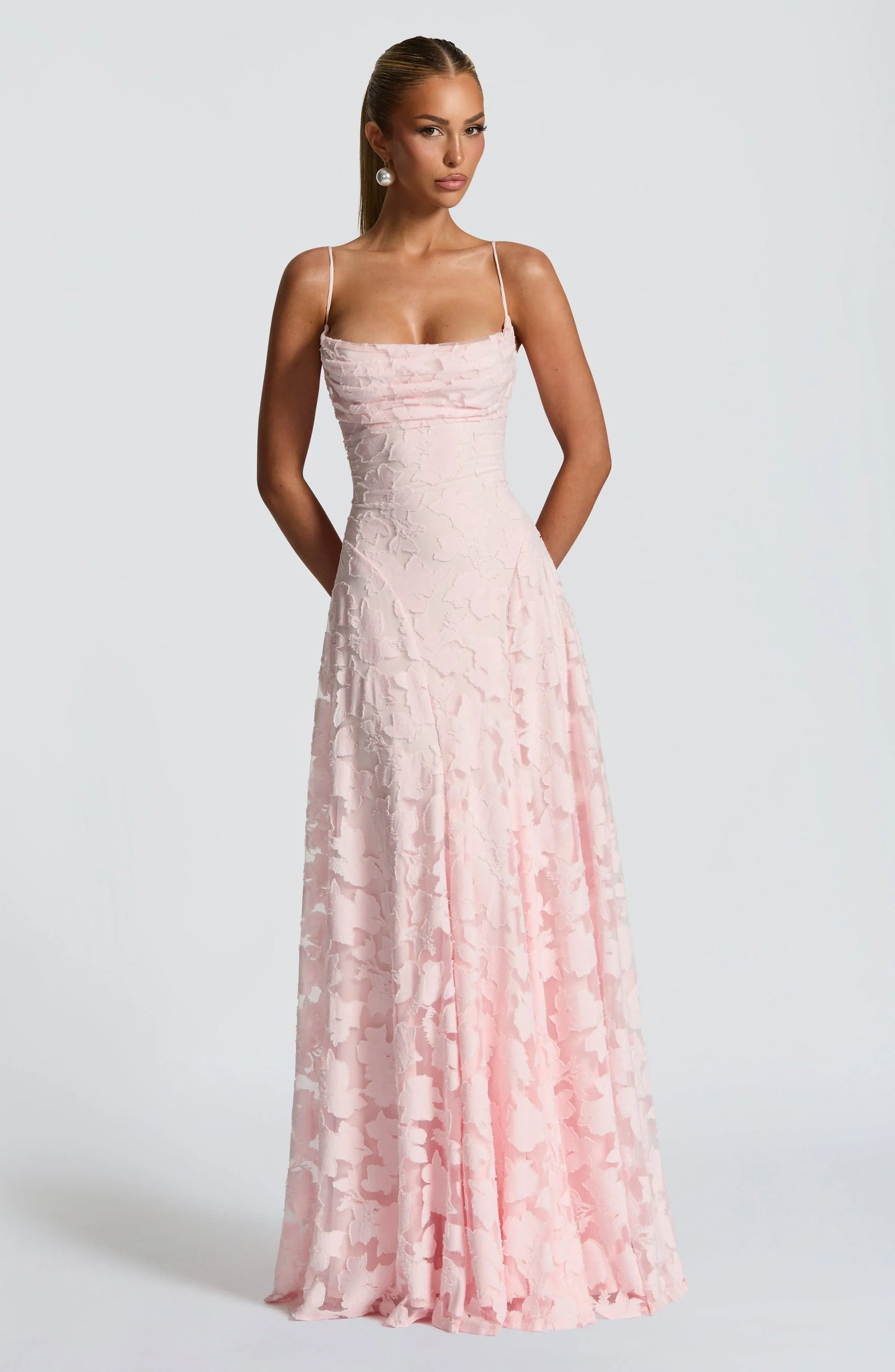Women's Floral Lace Spaghetti Strap A-Line Maxi Evening Dress Wedding Guest