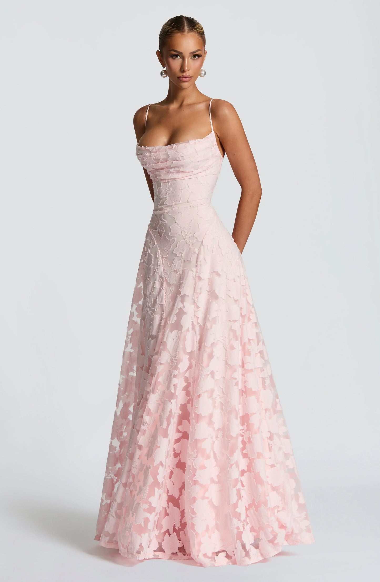 Women's Floral Lace Spaghetti Strap A-Line Maxi Evening Dress Wedding Guest