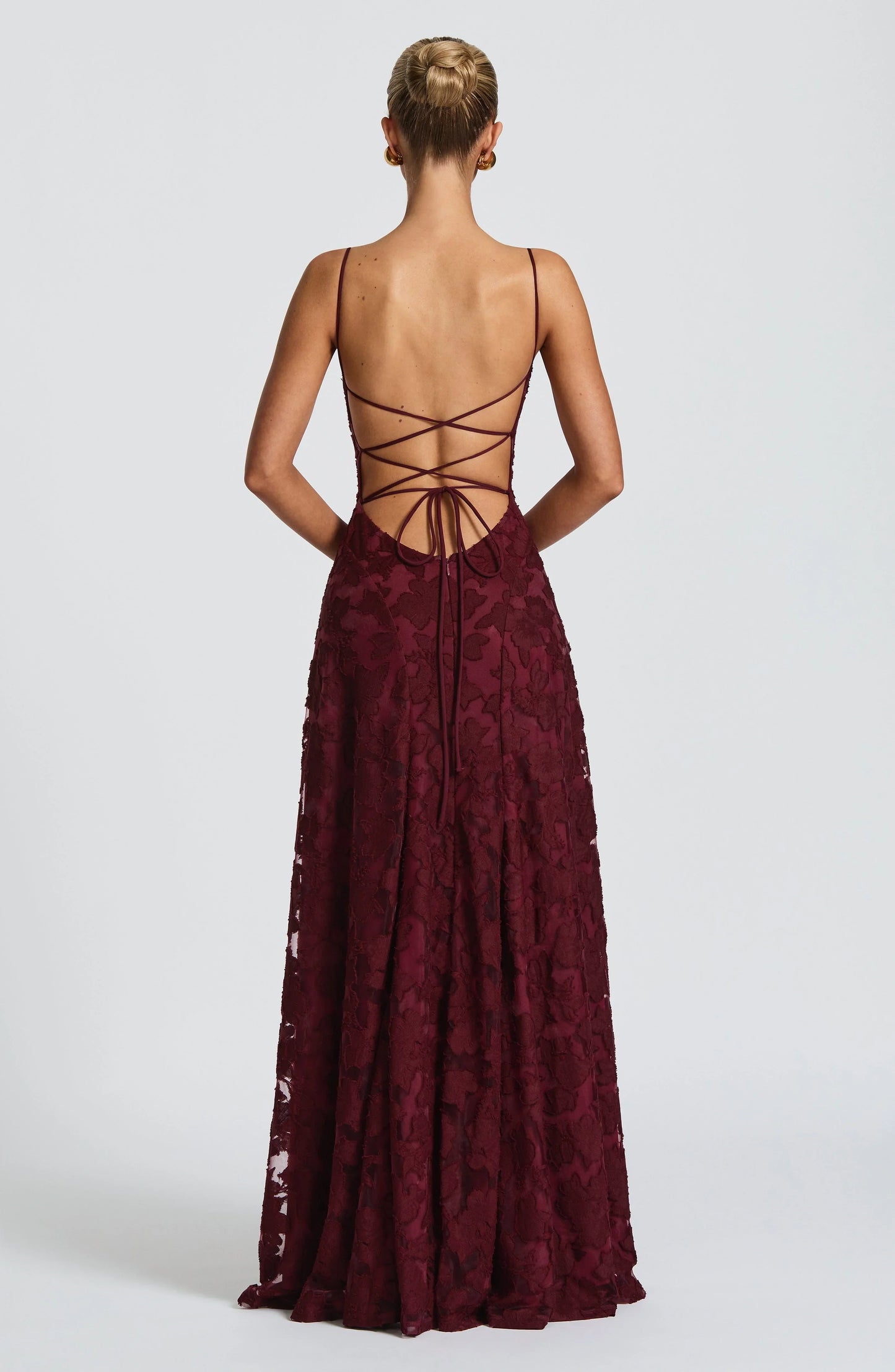 Women's Floral Lace Spaghetti Strap A-Line Maxi Evening Dress Wedding Guest
