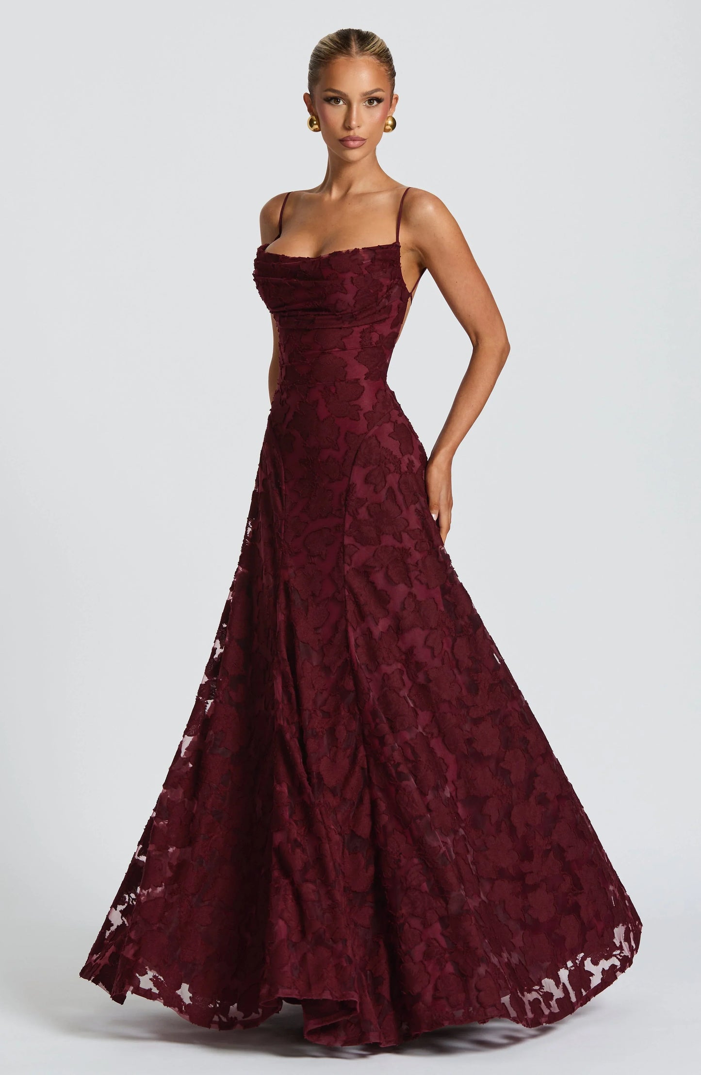Women's Floral Lace Spaghetti Strap A-Line Maxi Evening Dress Wedding Guest