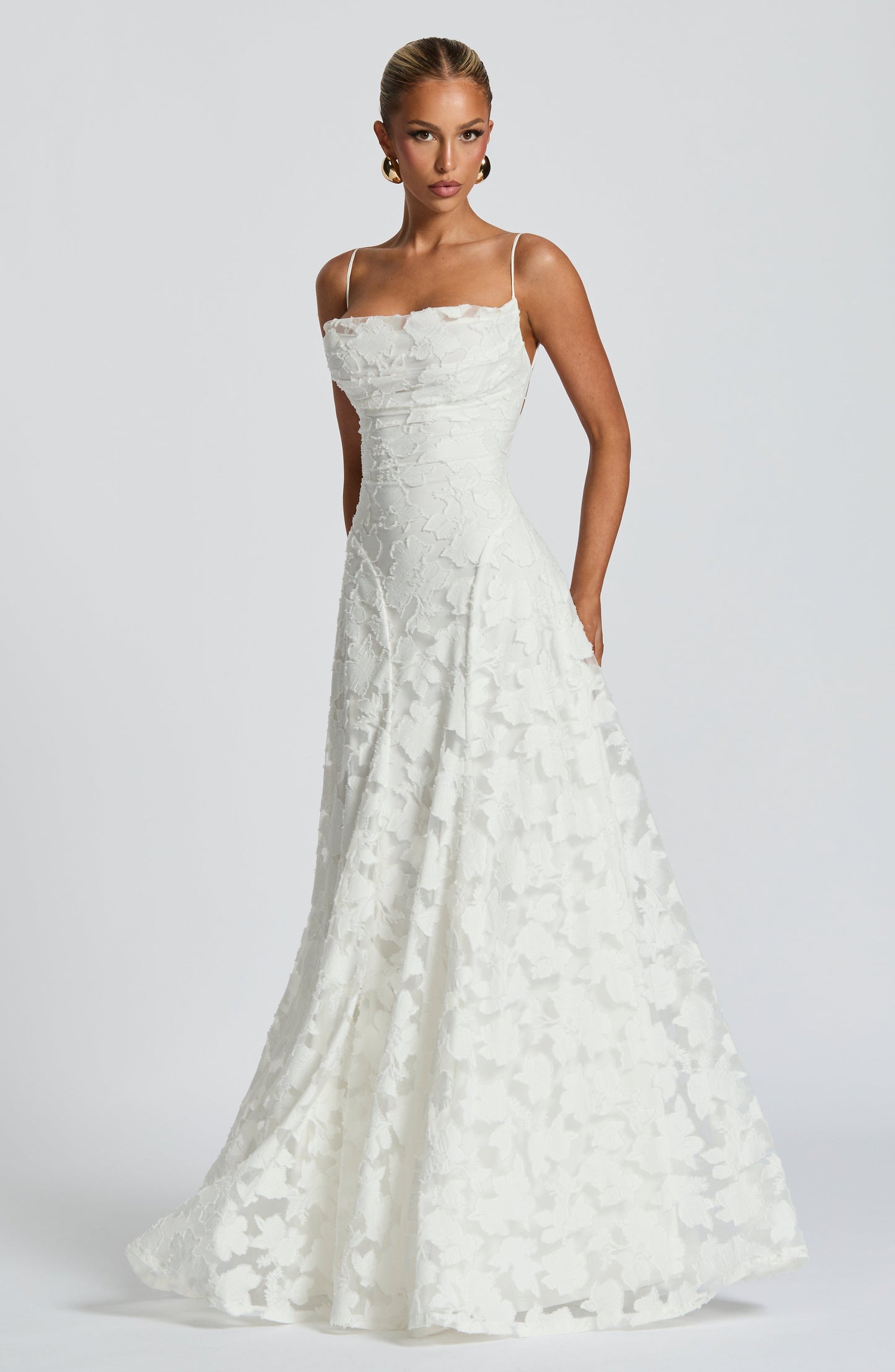 Women's Floral Lace Spaghetti Strap A-Line Maxi Evening Dress Wedding Guest