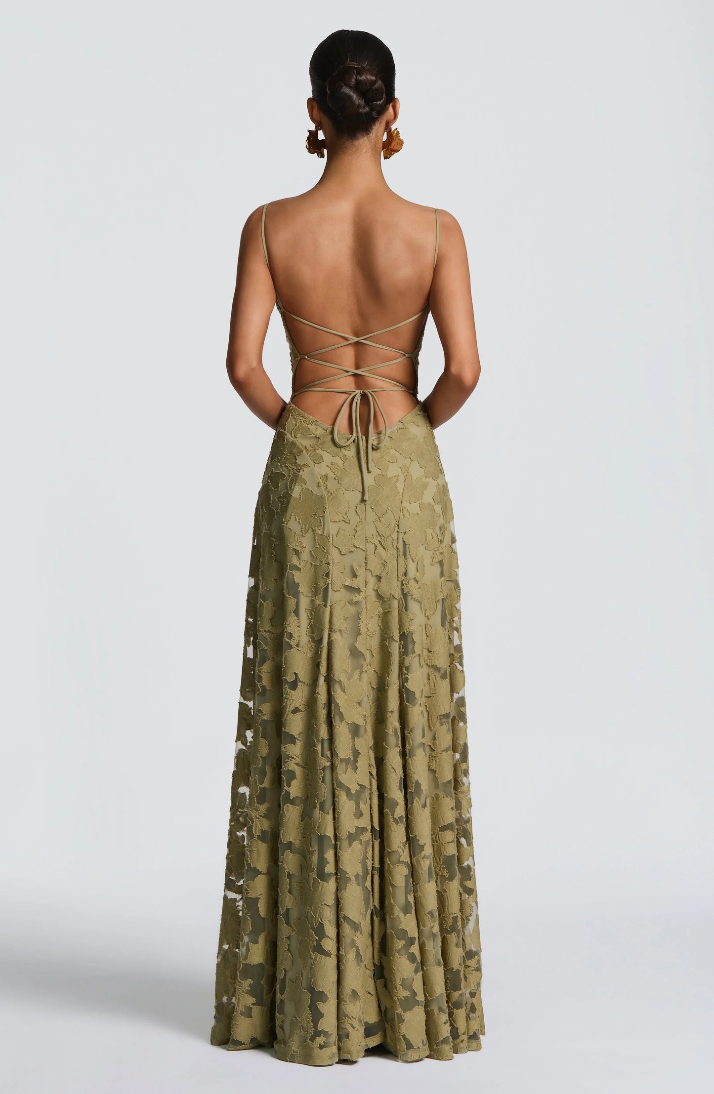Women's Floral Lace Spaghetti Strap A-Line Maxi Evening Dress Wedding Guest
