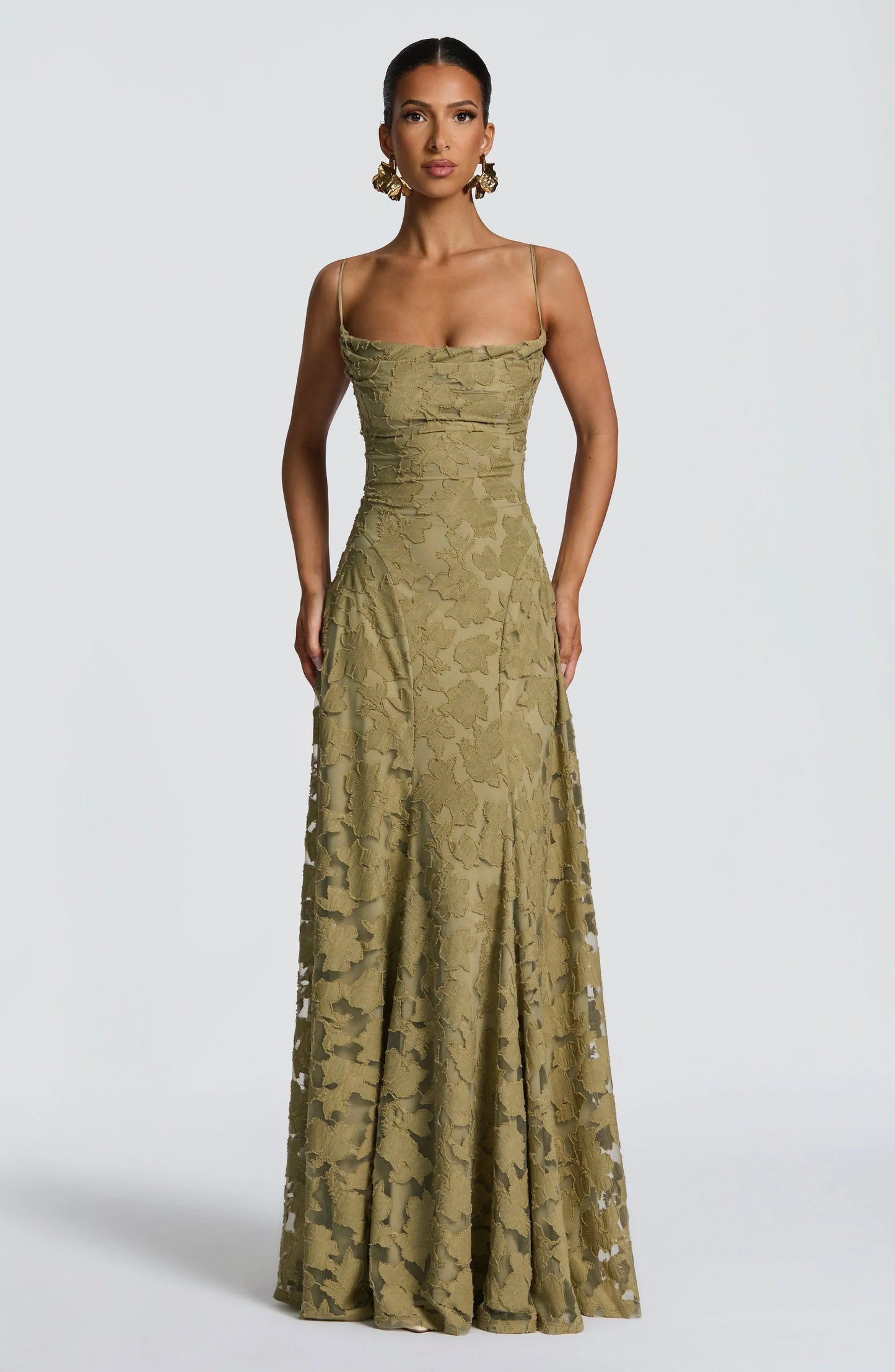 Women's Floral Lace Spaghetti Strap A-Line Maxi Evening Dress Wedding Guest
