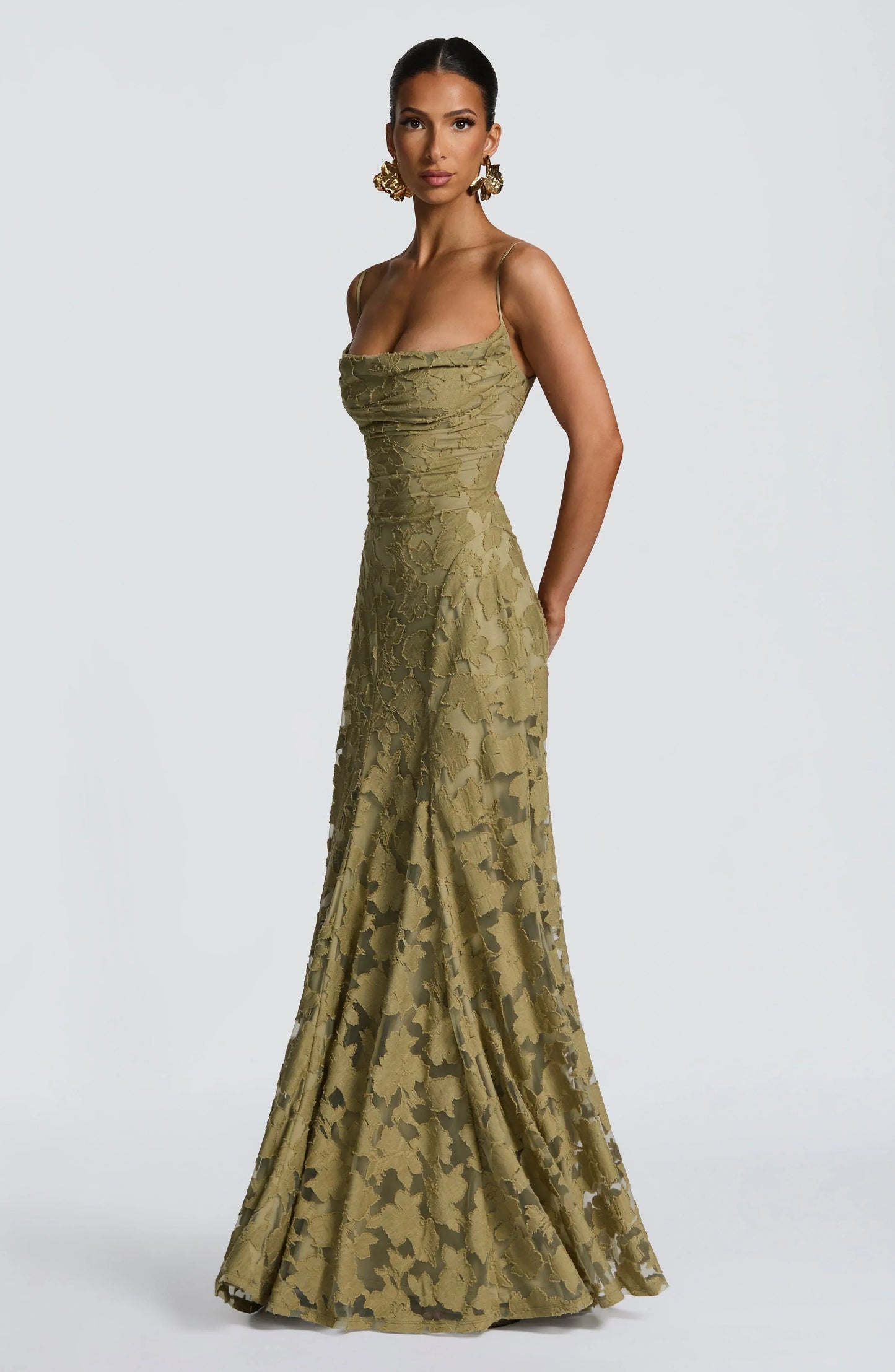 Women's Floral Lace Spaghetti Strap A-Line Maxi Evening Dress Wedding Guest