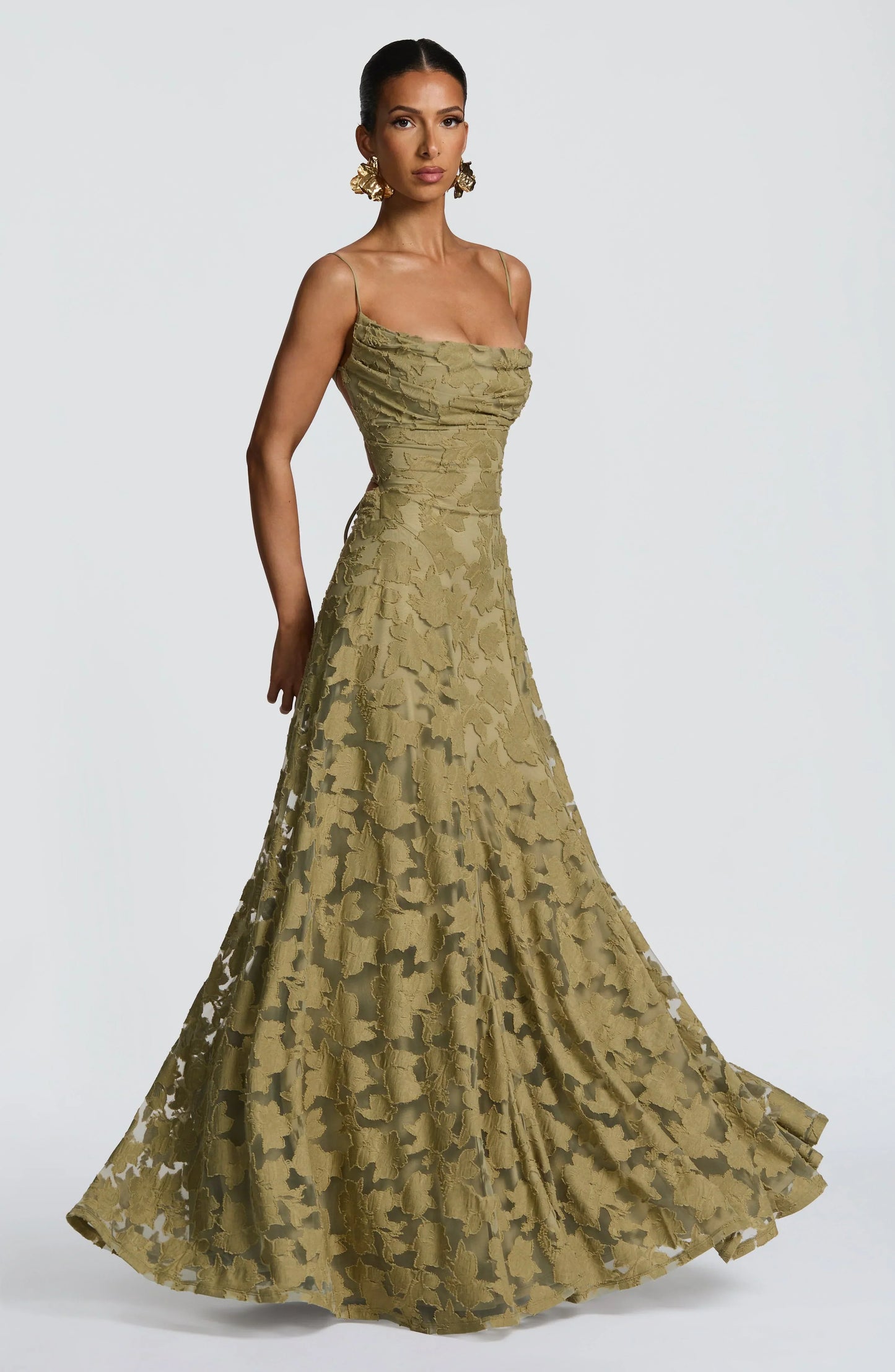 Women's Floral Lace Spaghetti Strap A-Line Maxi Evening Dress Wedding Guest