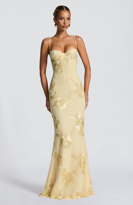 Women’s Floral Corset Spaghetti Strap Maxi Wedding Guest Dress