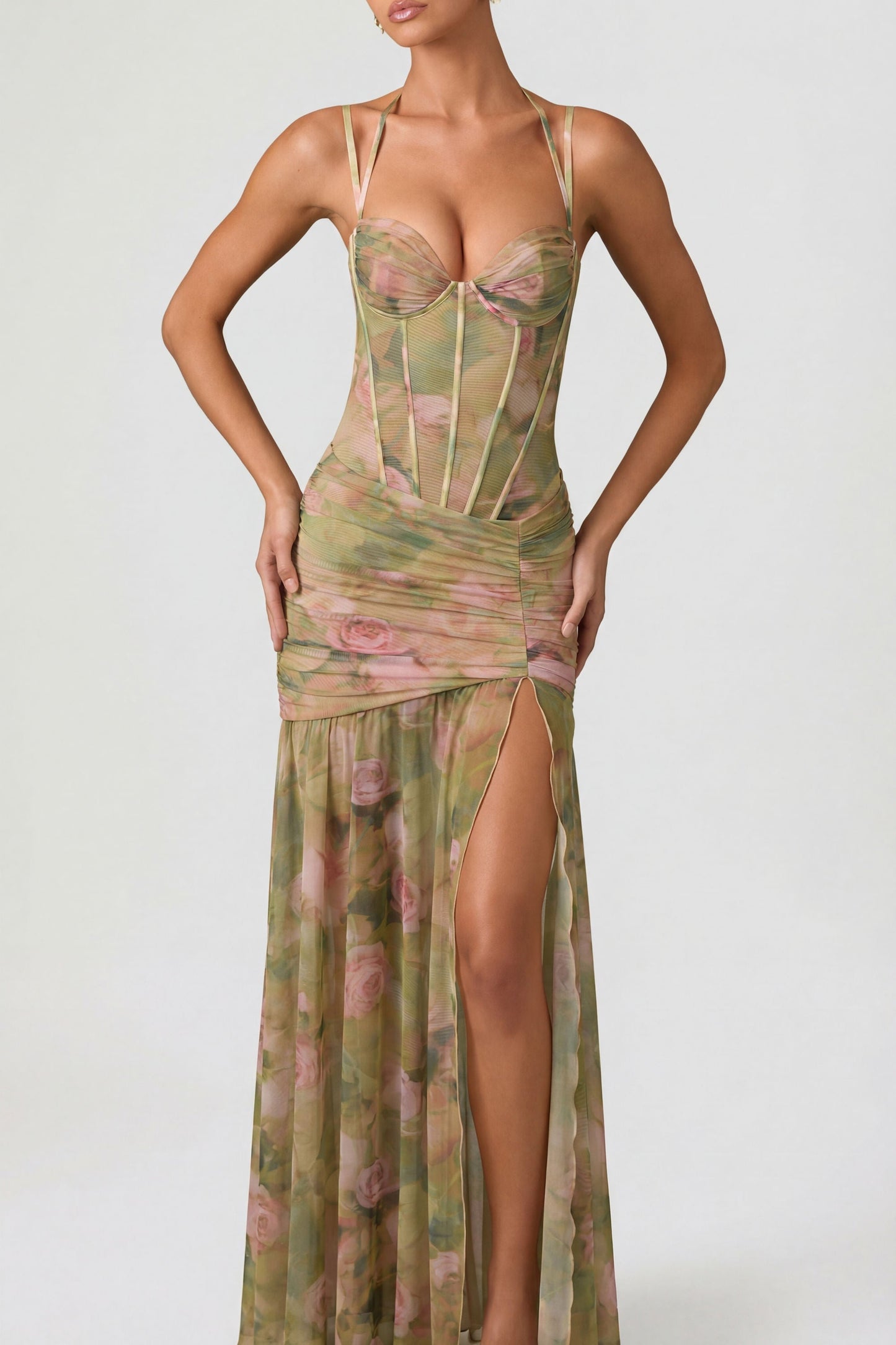 Women's Floral Maxi Dress | Elegant Halter Corset Evening & Wedding Guest Dress