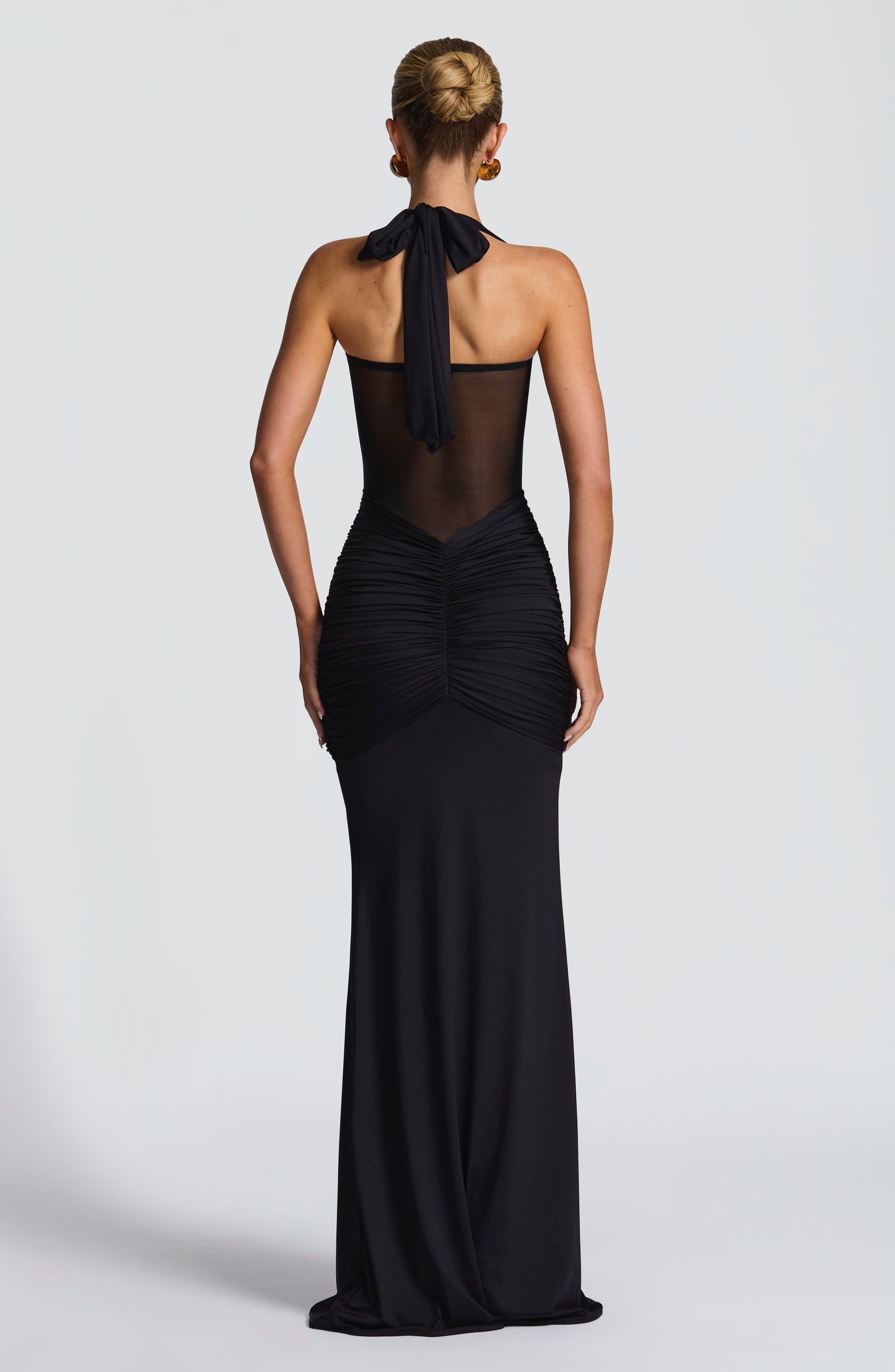 Women's Halter Neck Sweetheart Ruched Fitted Maxi Evening Dress Wedding Guest