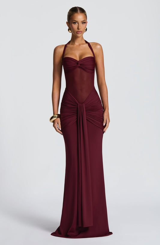 Women's Halter Neck Sweetheart Ruched Fitted Maxi Evening Dress Wedding Guest