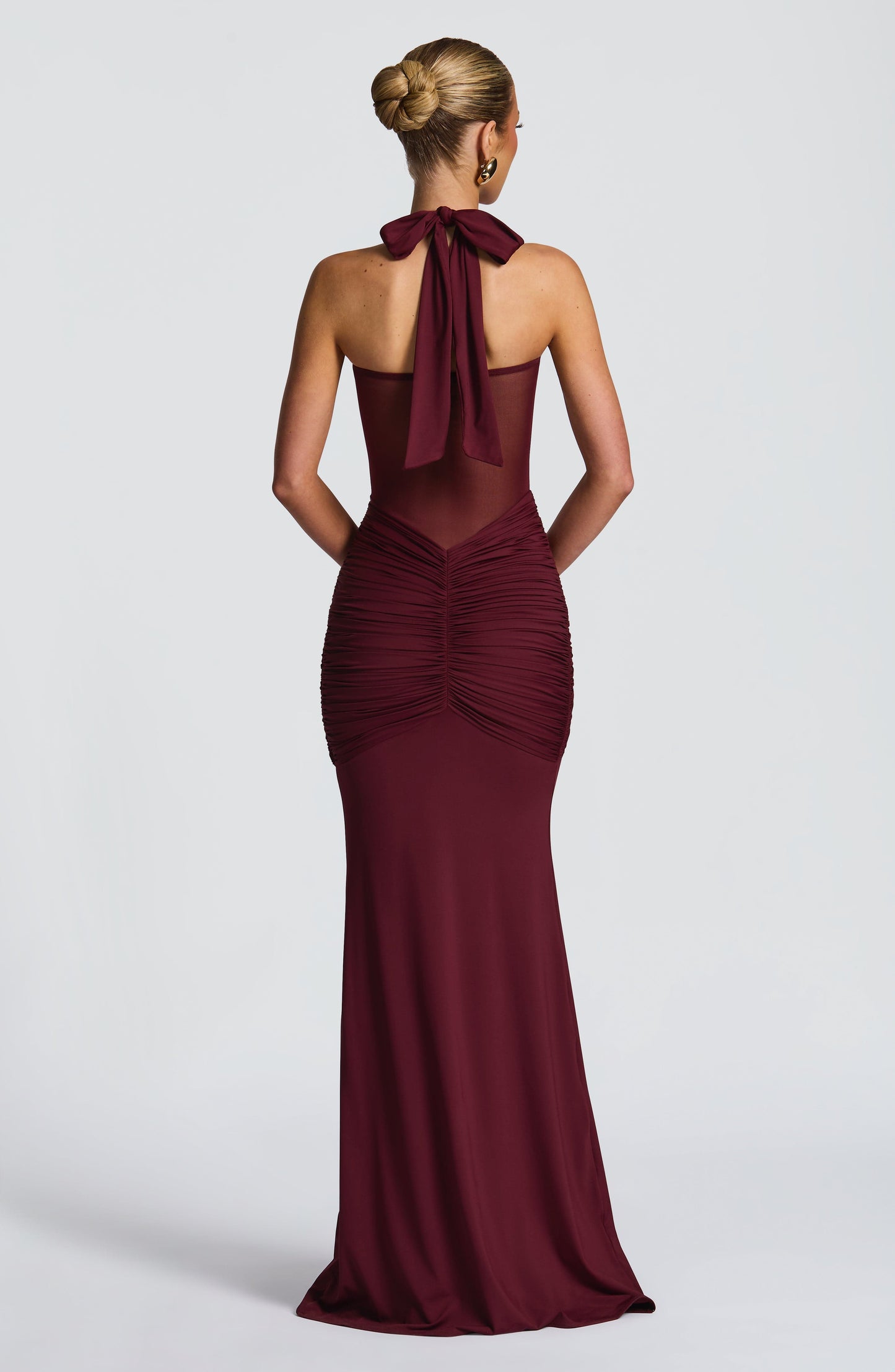 Women's Halter Neck Sweetheart Ruched Fitted Maxi Evening Dress Wedding Guest
