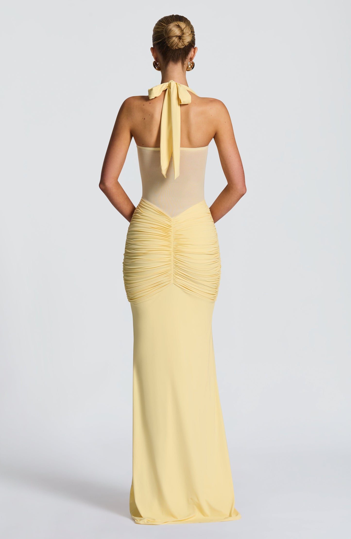 Women's Halter Neck Sweetheart Ruched Fitted Maxi Evening Dress Wedding Guest
