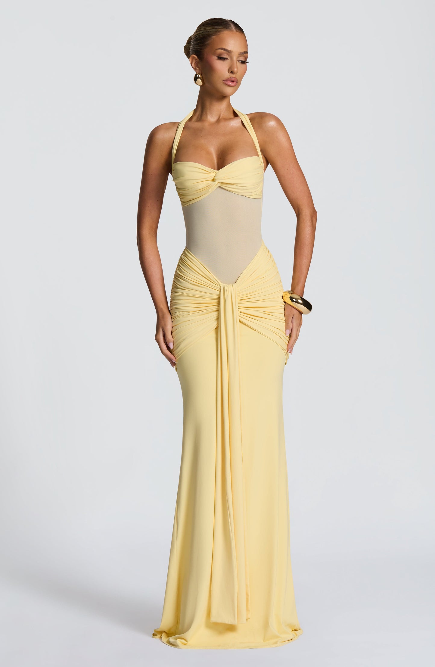Women's Halter Neck Sweetheart Ruched Fitted Maxi Evening Dress Wedding Guest
