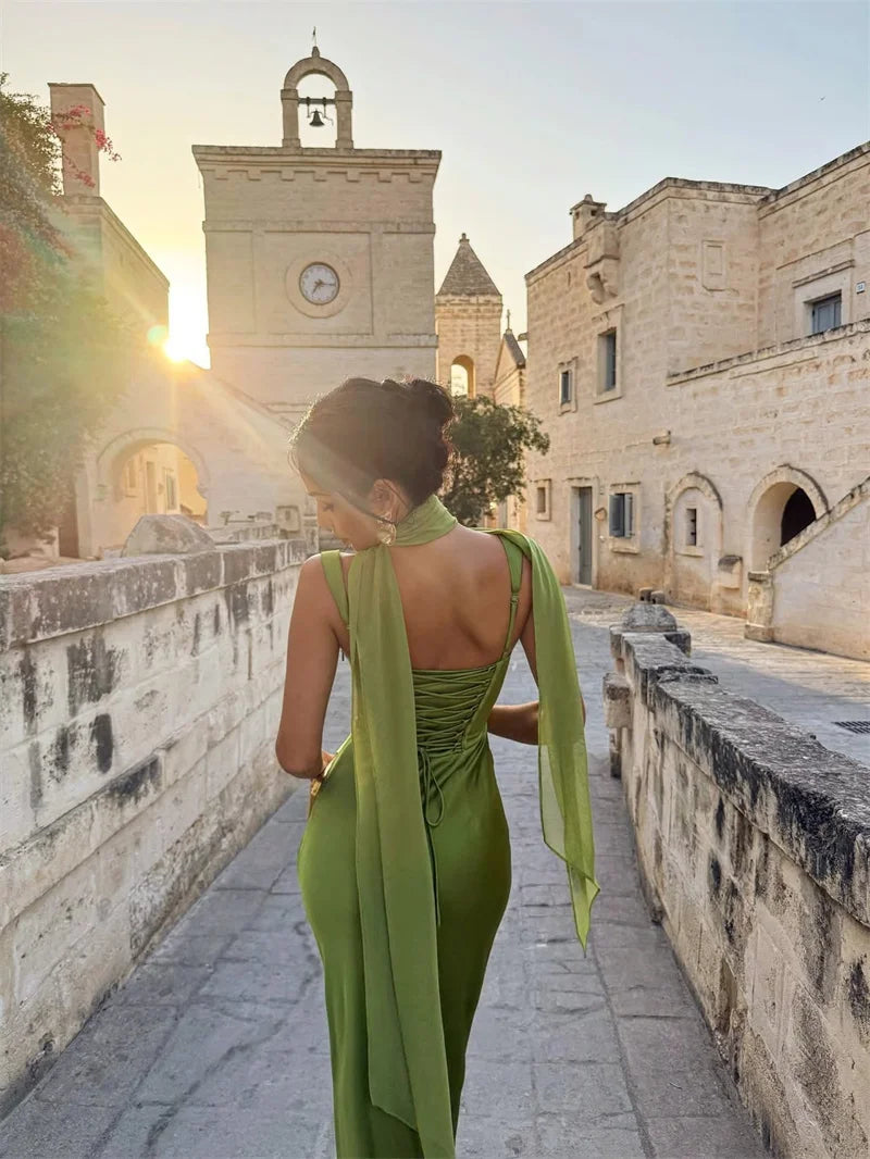 Women's Cowl Neck Sleeveless Fitted Maxi Evening Dress Wedding Guest