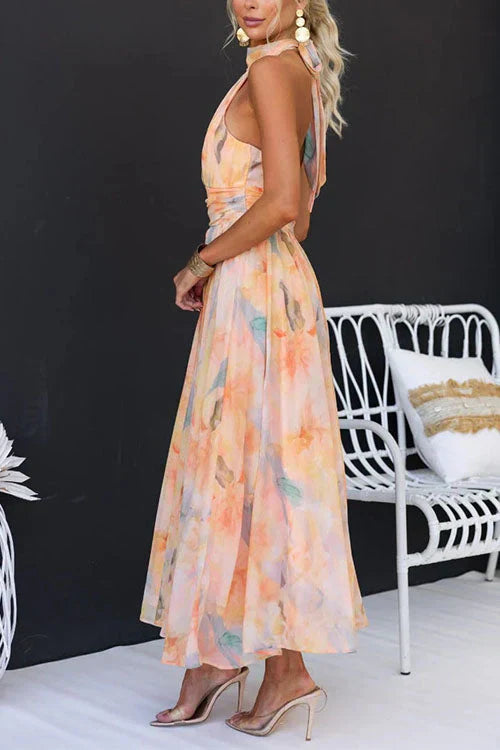 Halter Neck Maxi Dress for Women | Sleeveless Formal Wedding Guest Dress | Elegant Evening Gown